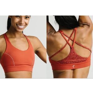 Rust Orange Strappy Sports Bra with Leopard Back